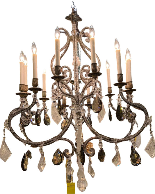6 Arm 12 Light Rock and Smoke Crystal Chandelier