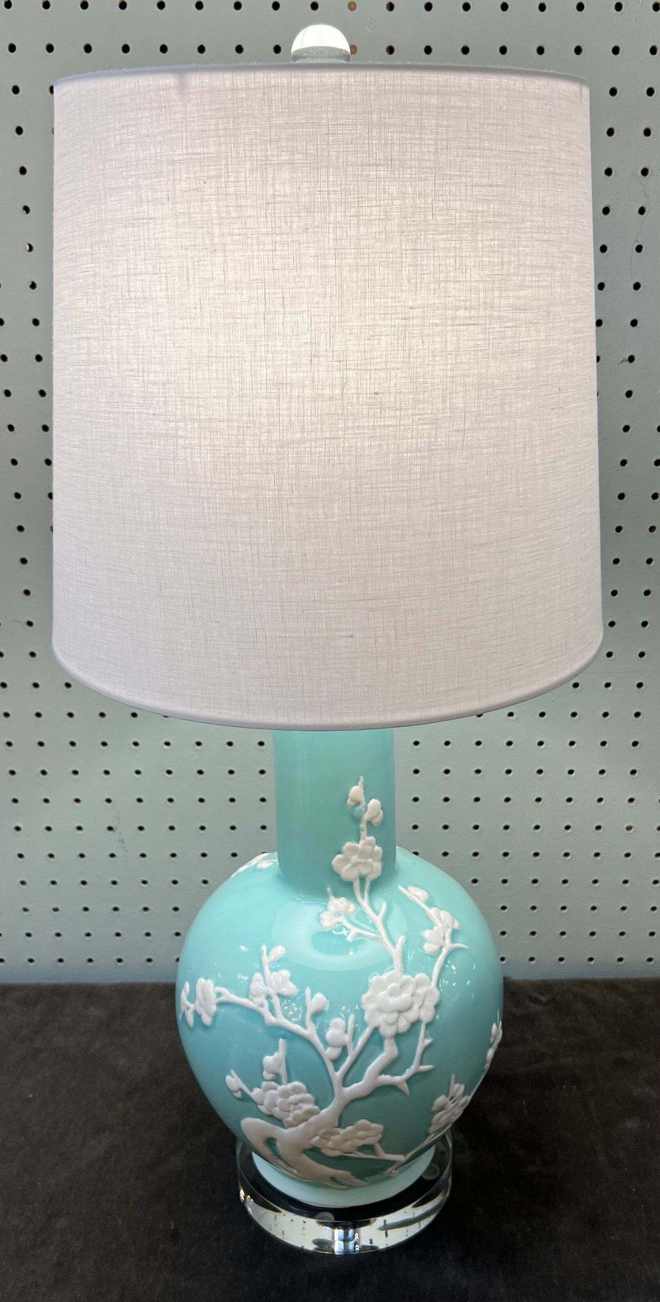 Pair Teal Cherry Blossom Lamps