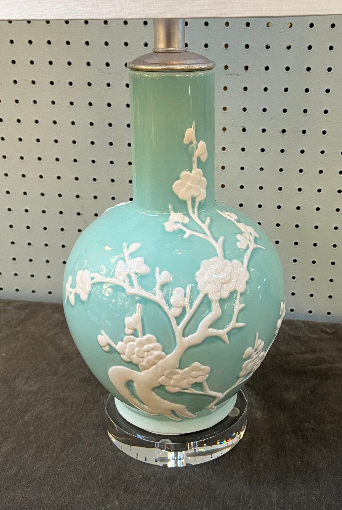 Pair Teal Cherry Blossom Lamps