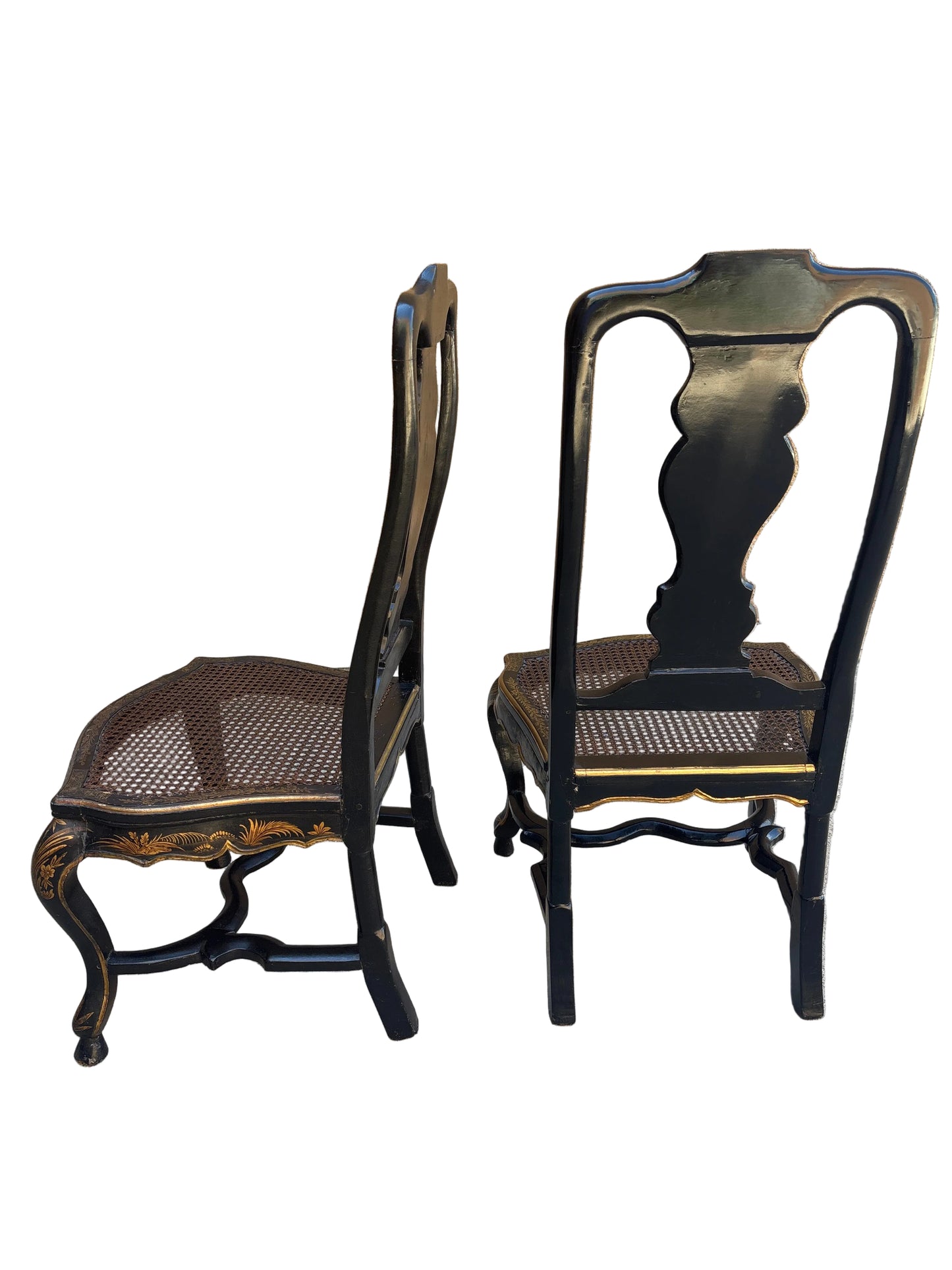 Pair Antique Chinoiserie Cane Side Chairs.