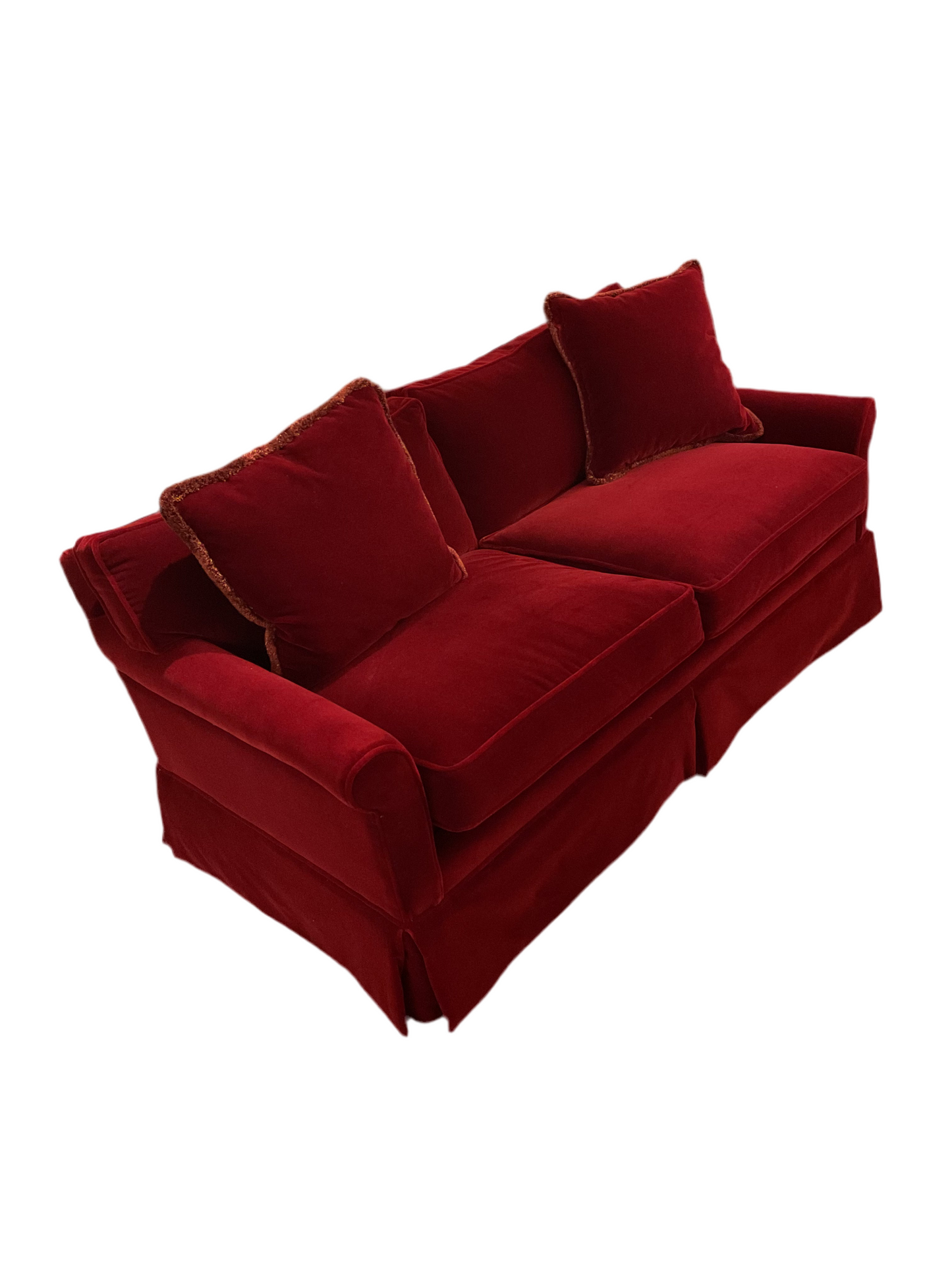 Pair of Burgundy Mohair Loveseats By Century Furniture.