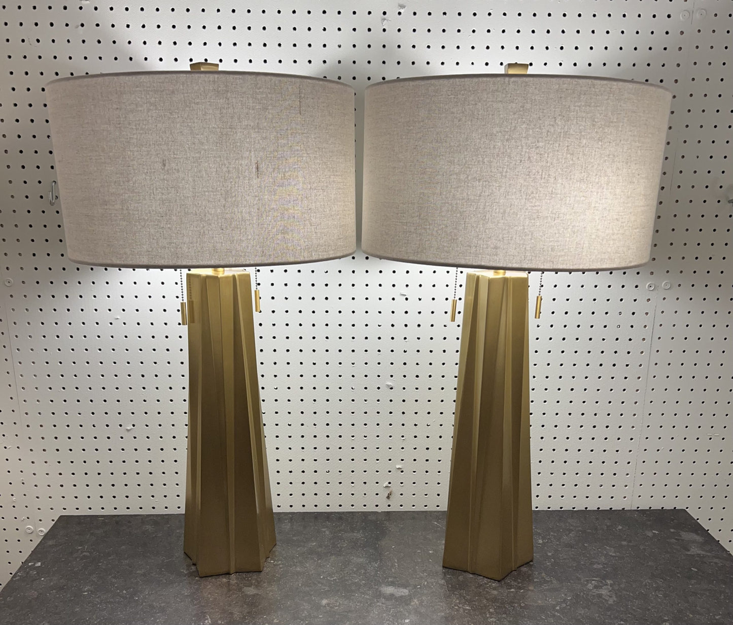 Pair Gold Metal Star Form Lamps