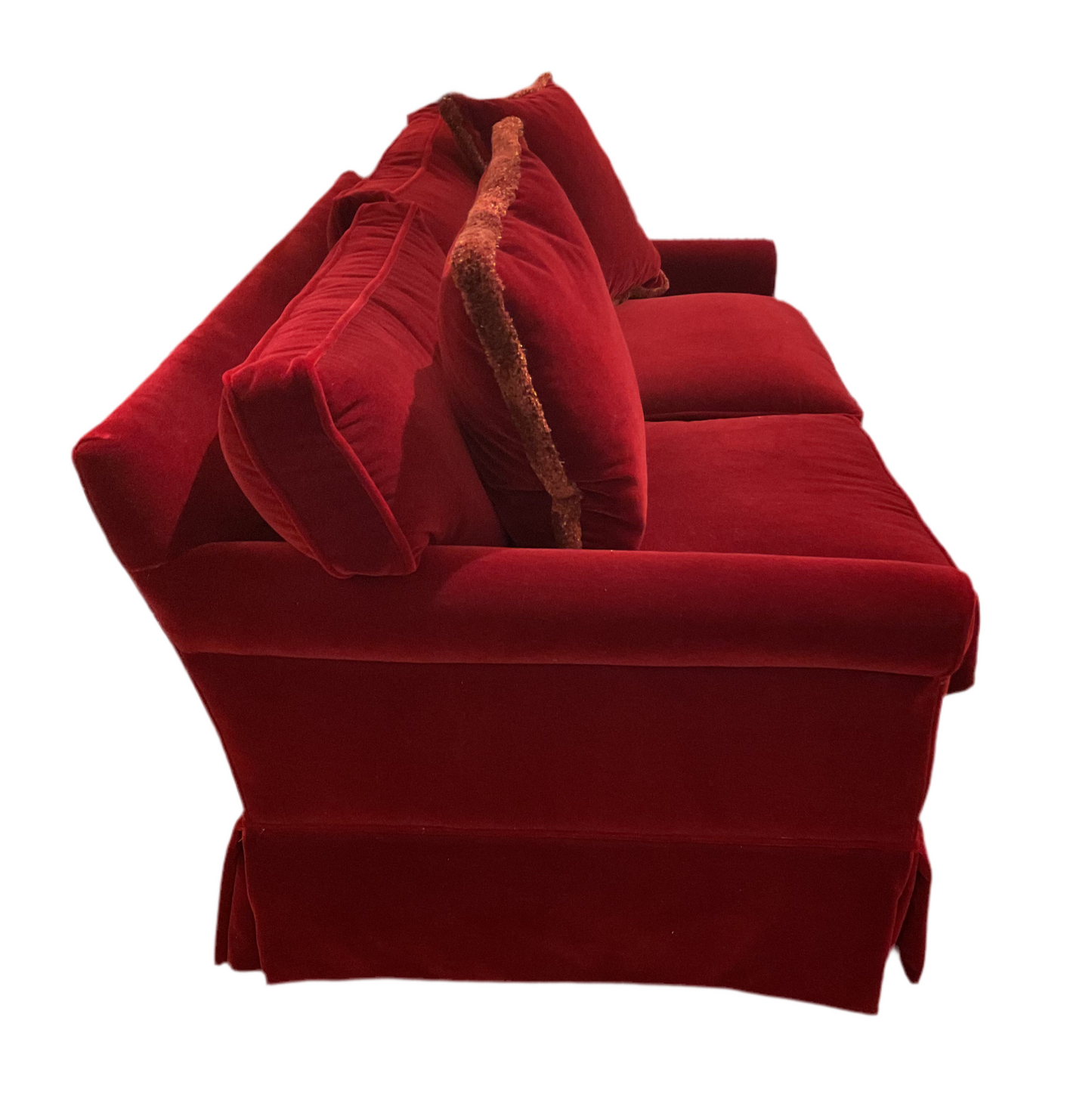 Pair of Burgundy Mohair Loveseats By Century Furniture.