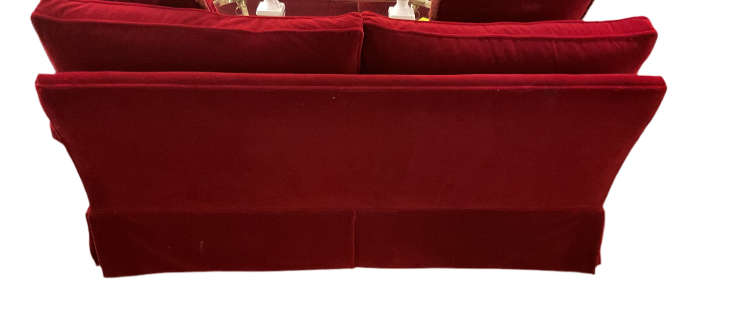Pair of Burgundy Mohair Loveseats By Century Furniture.