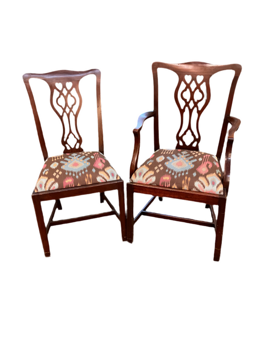 Set 8 Vintage English Chippendale Dining Chairs.