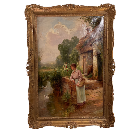 Oil On Canvas by Ernest Walbourn. “Lady With Ducks “