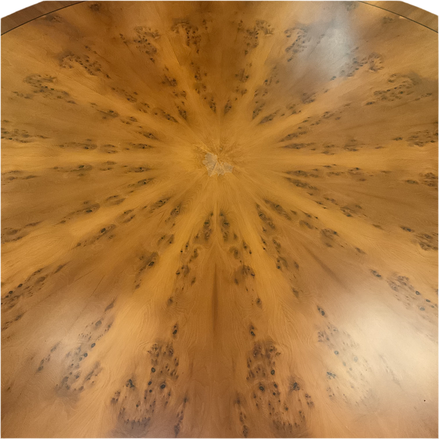 English Yew Wood Regency Style Round Dining Table.