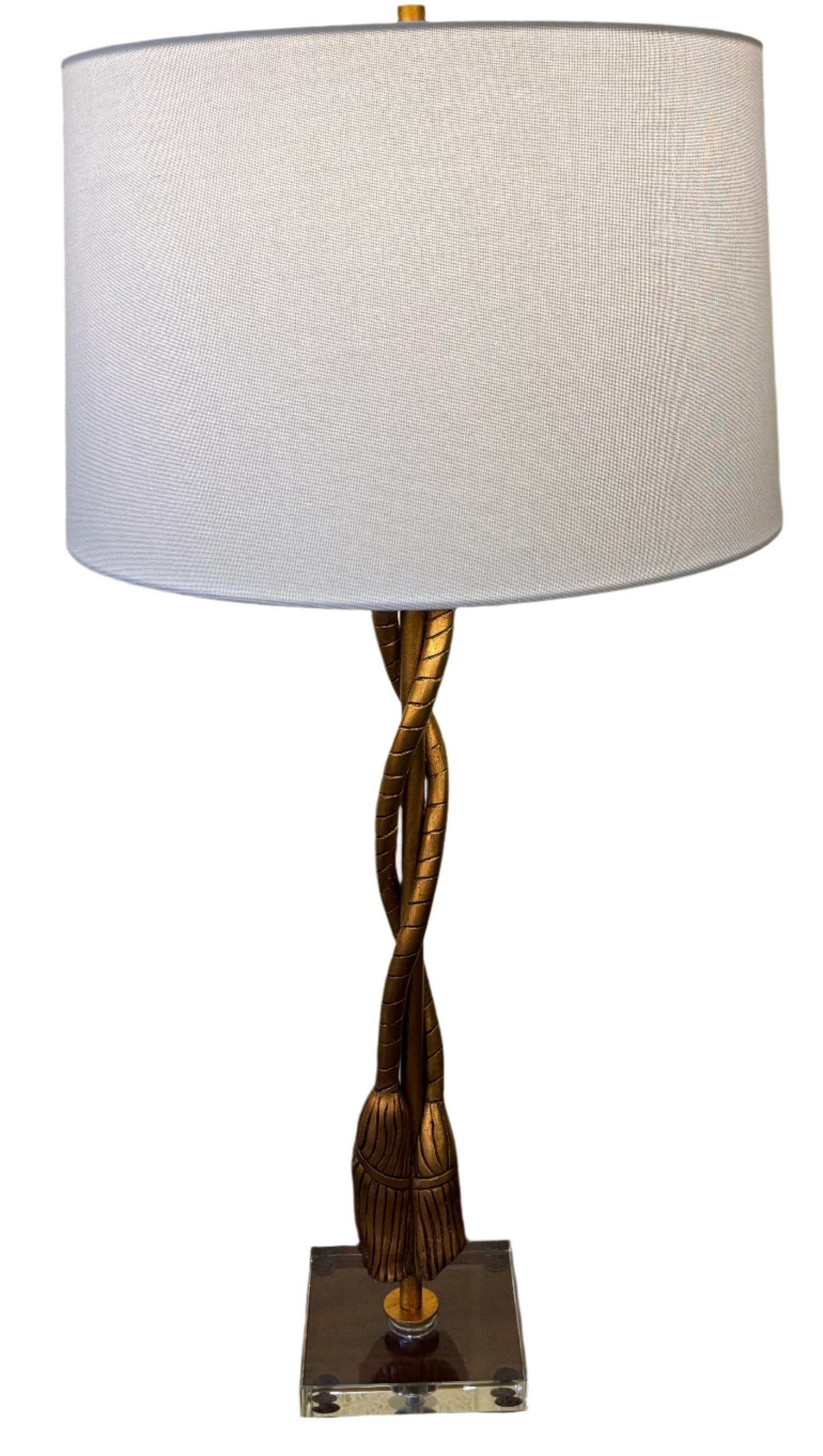Pair Gold Leaf Tassel Lamps