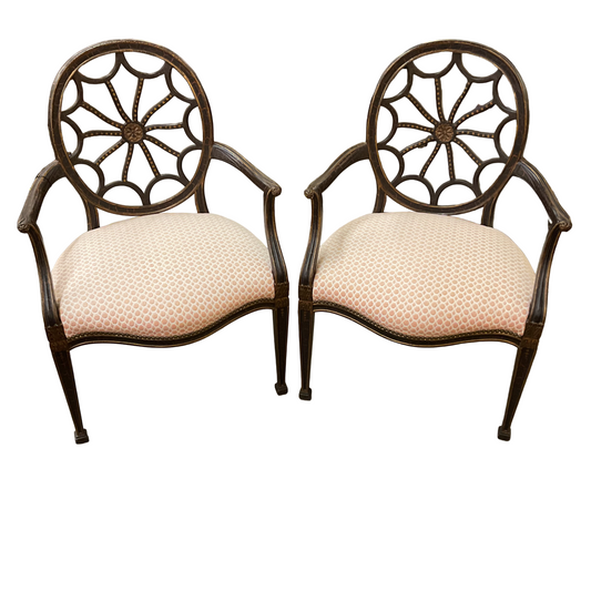 Pair Black Crackle Spider-back ArmChairs