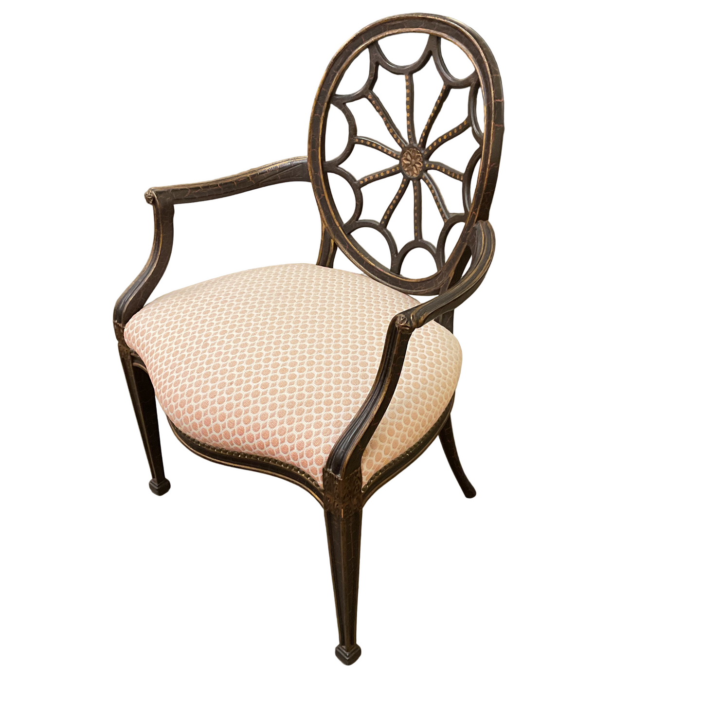 Pair Black Crackle Spider-back ArmChairs
