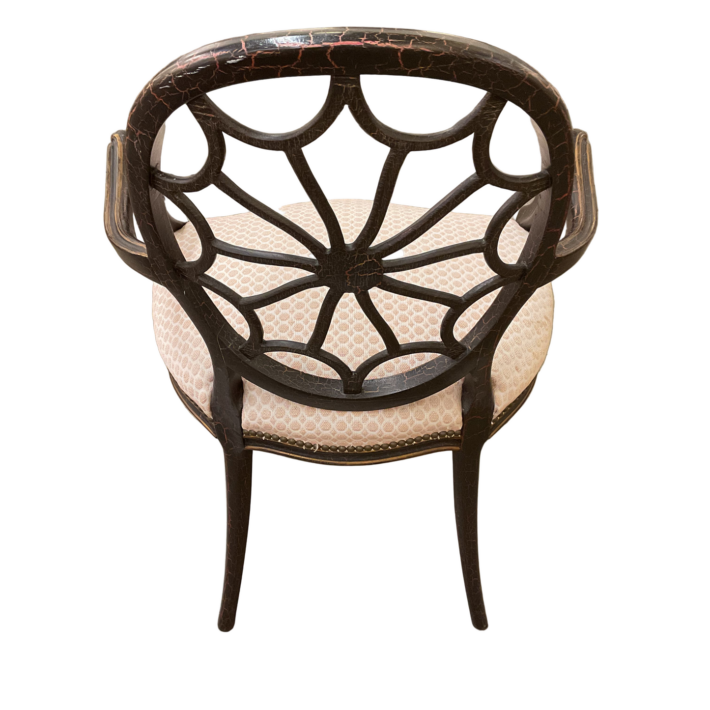 Pair Black Crackle Spider-back ArmChairs