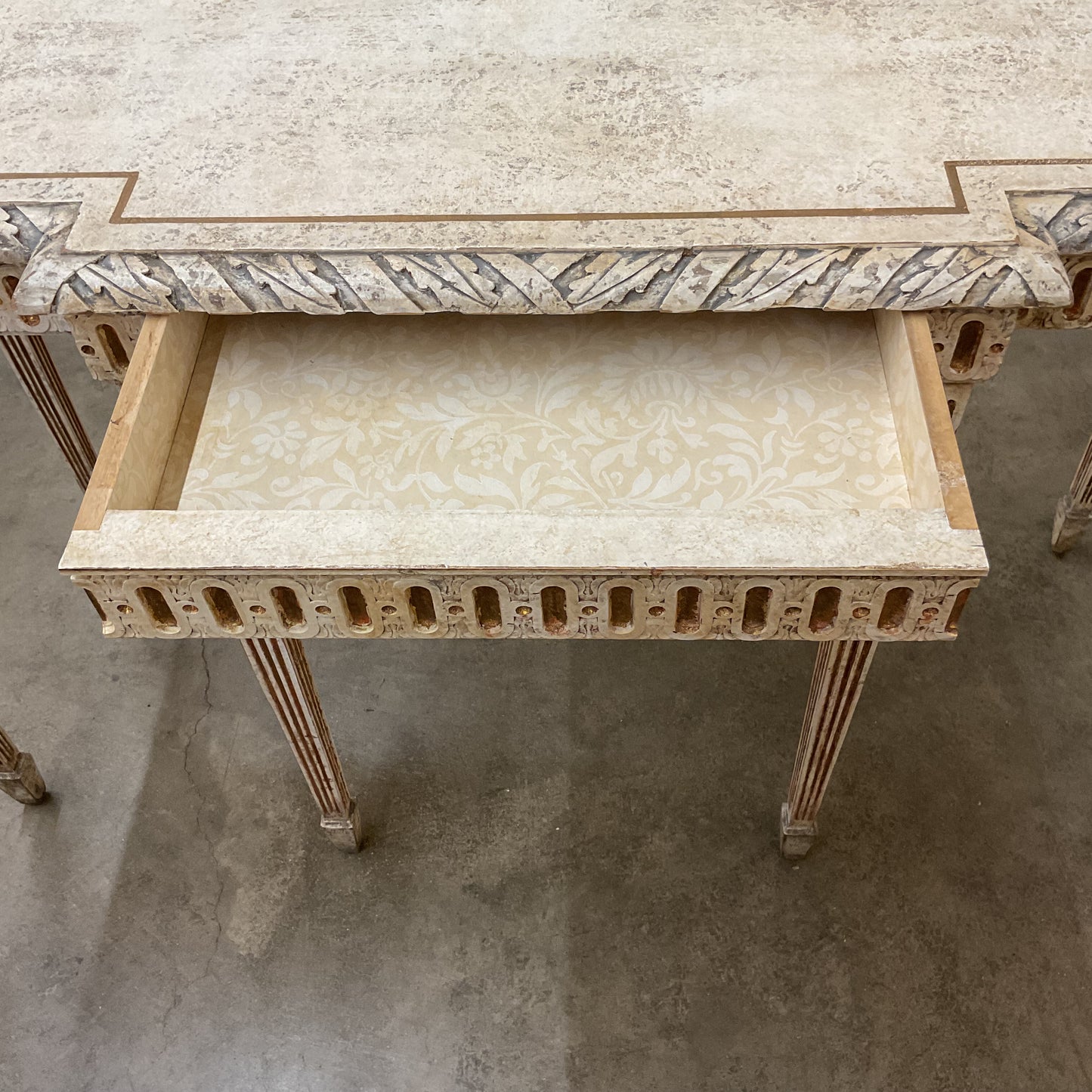 Pair Vintage Cream Console Tables