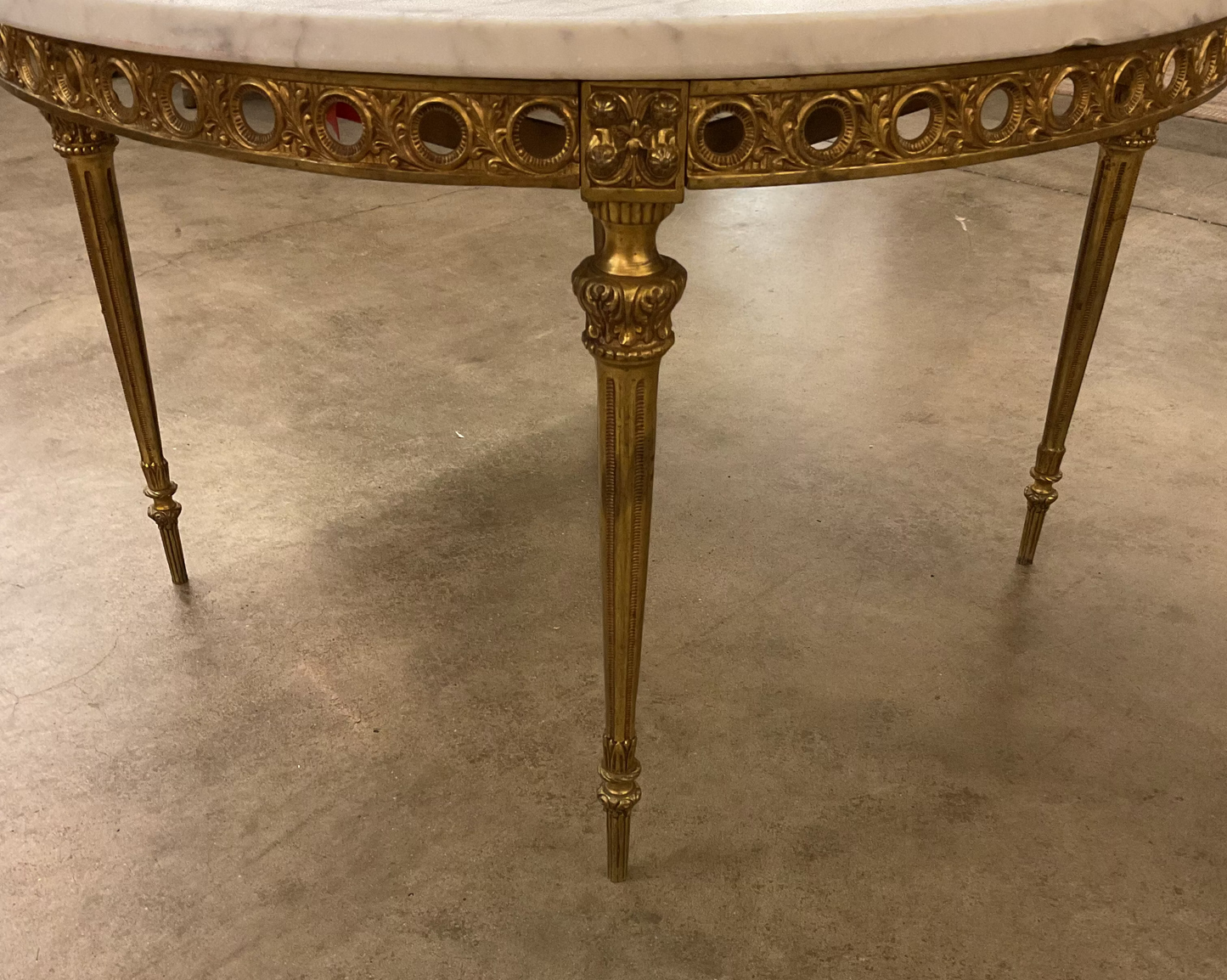 Vintage Louis XVI Style Marble Top Gold Metal Cocktail Table