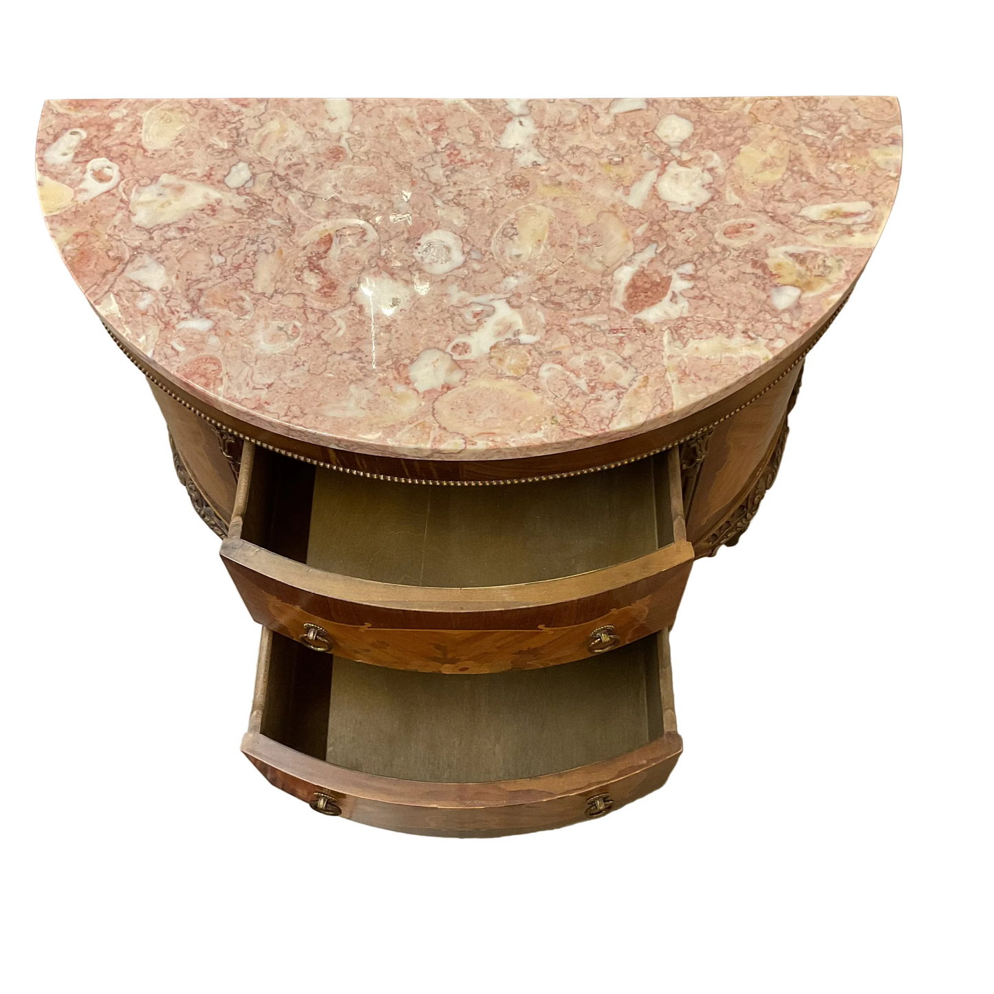 Pair Marble Top Demi Lune End Tables