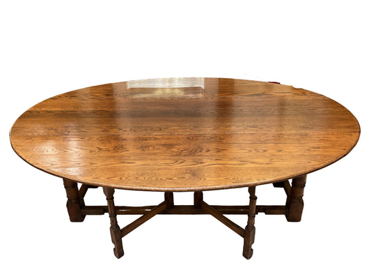 Vintage English Oval Oak Drop Leaf Dining Table