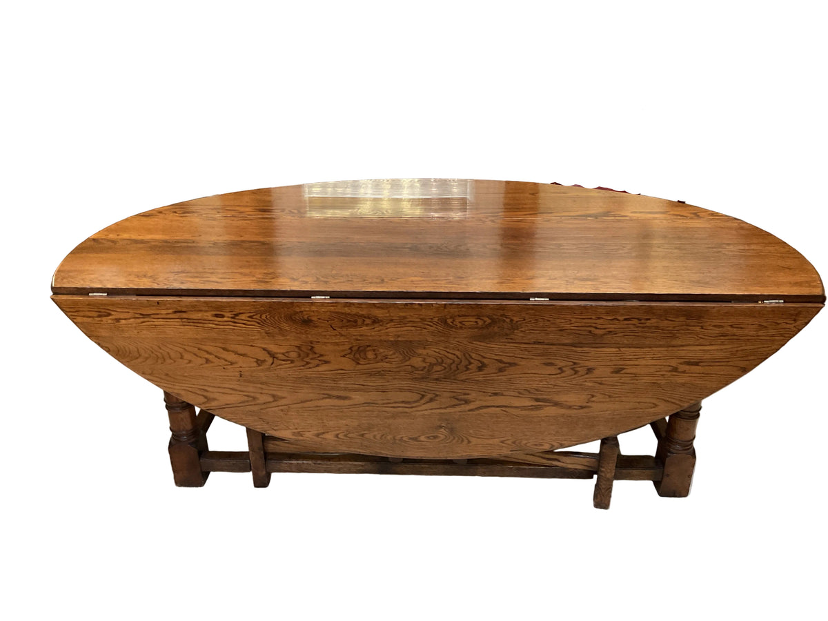 Vintage English Oval Oak Drop Leaf Dining Table