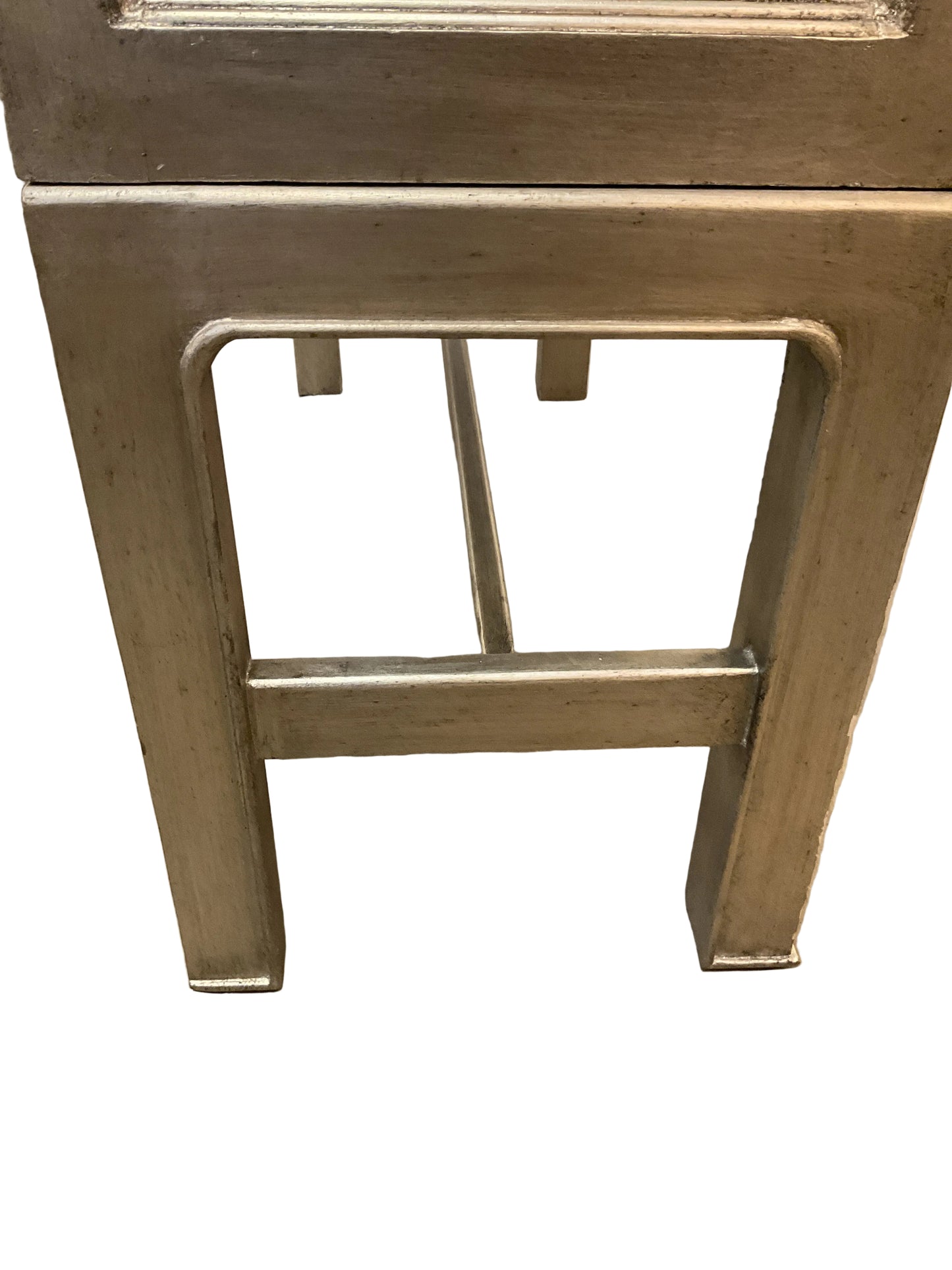 Pair Silver Leaf Wood Etagers w/Glass Shelves