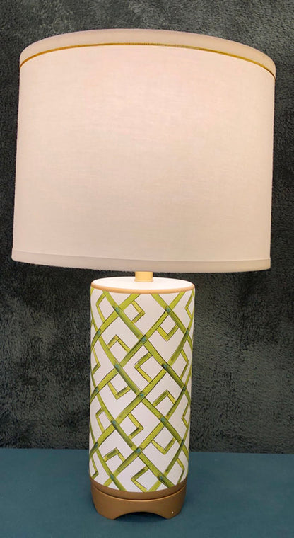 Pair of Green Hand Painted Bamboo Lamps