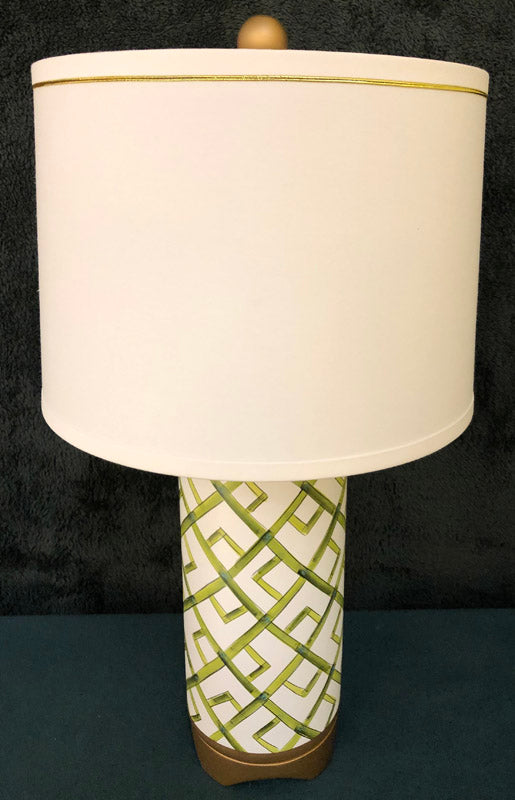 Pair of Green Hand Painted Bamboo Lamps