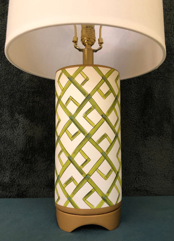 Pair of Green Hand Painted Bamboo Lamps