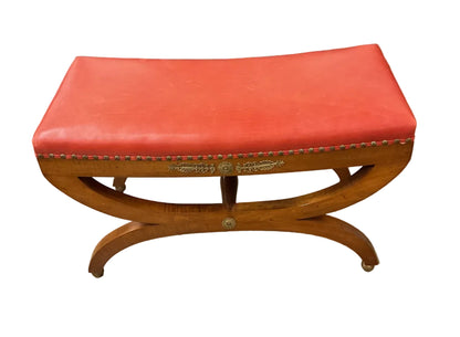 Pair Red Leather Regency Stools