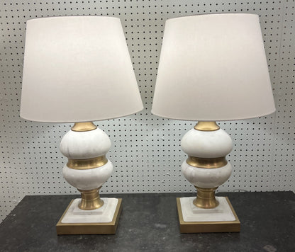 Pr. Marble and Brushed Brass Lamps