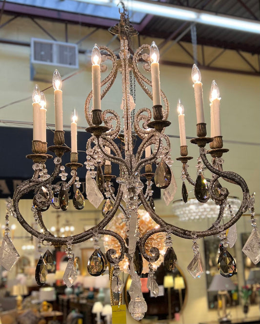 6 Arm 12 Light Rock and Smoke Crystal Chandelier