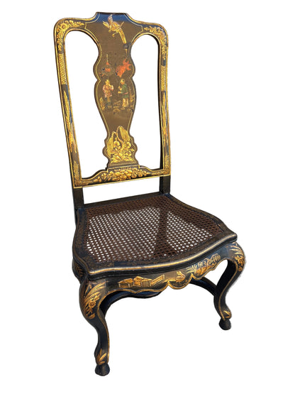 Pair Antique Chinoiserie Cane Side Chairs.