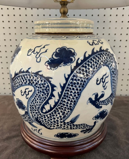 Blue and White Dragon Ginger Jar Lamp