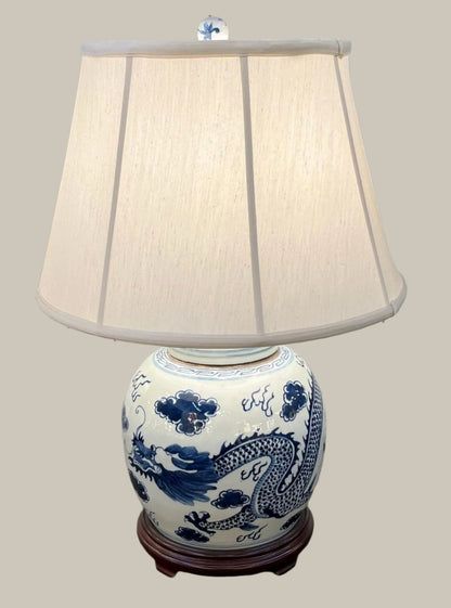 Blue and White Dragon Ginger Jar Lamp