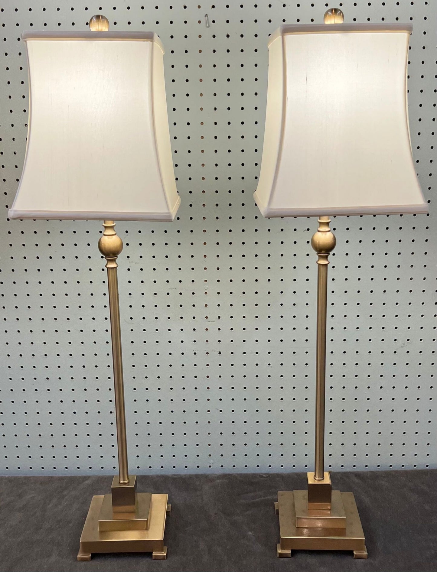 Pair Candlestick Antique Brushed Brass Lamps