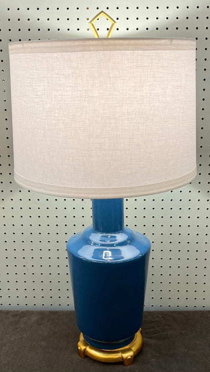 Pair Blue Vase Form Lamps