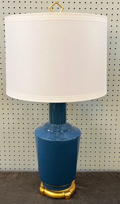 Pair Blue Vase Form Lamps