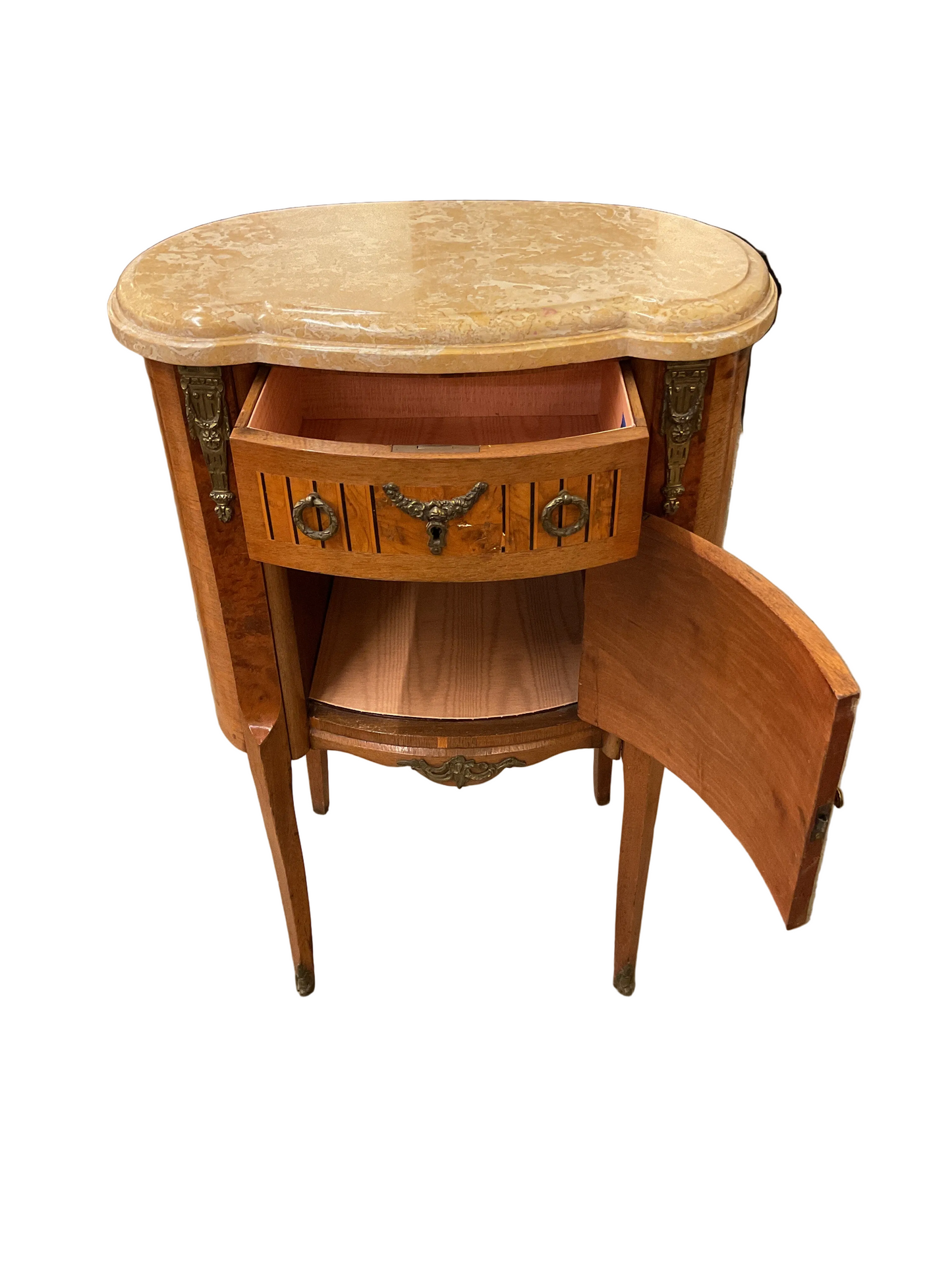 Pair French Louis XVI Marble Top Nightstands