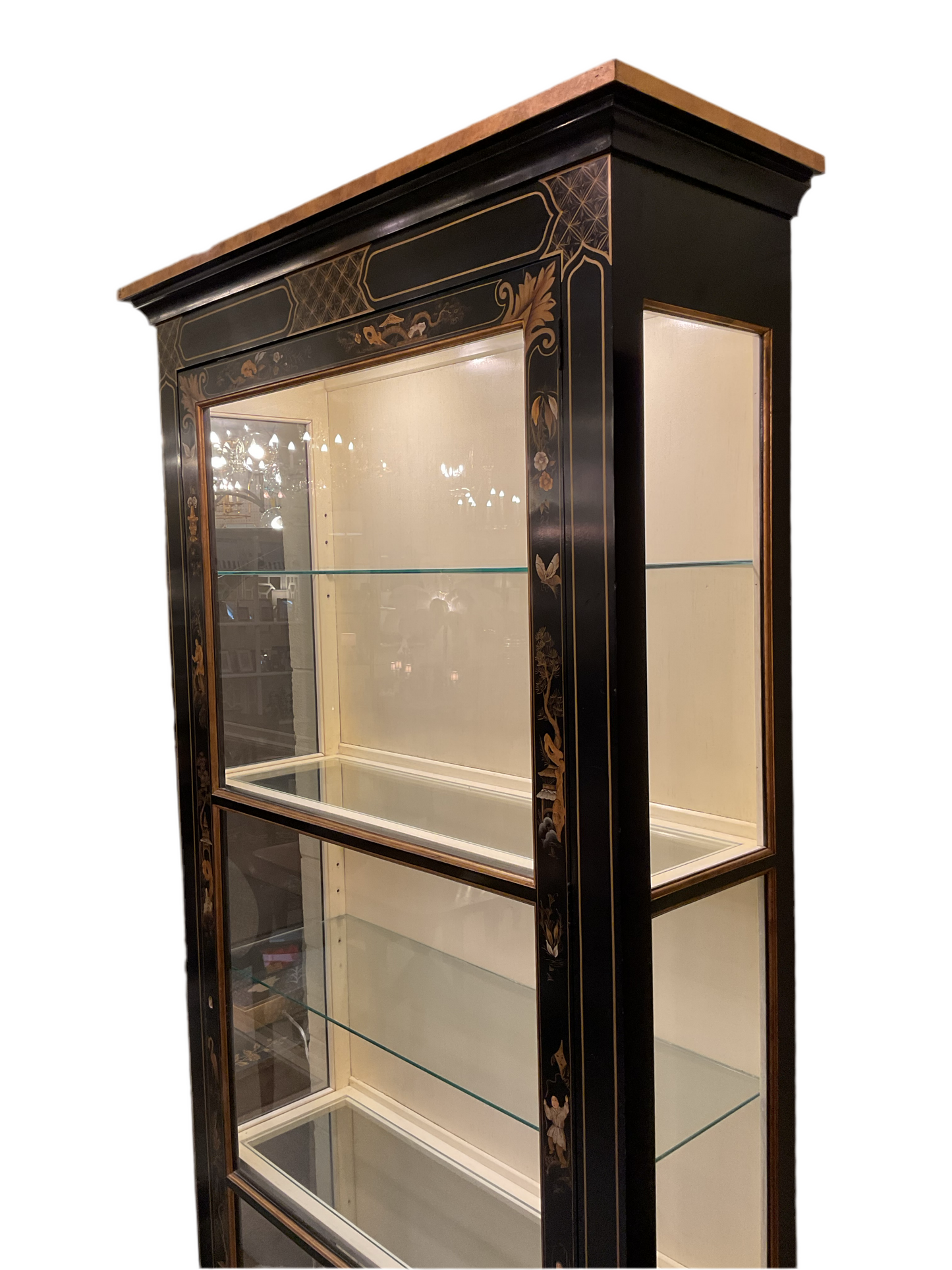 Black Lacquered Chinoiserie Display Cabinet By  Baker Furniture Company