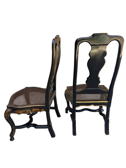 Pair Antique Chinoiserie Cane Side Chairs.