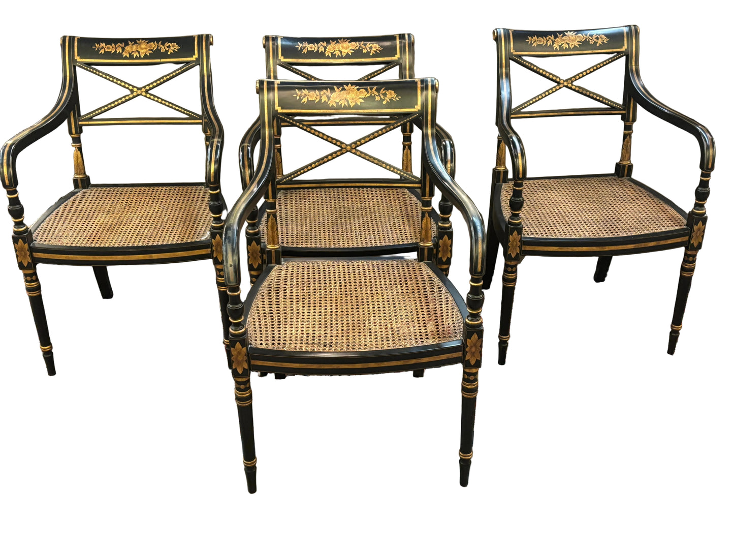Set 4 Regency Style Caned Chairs