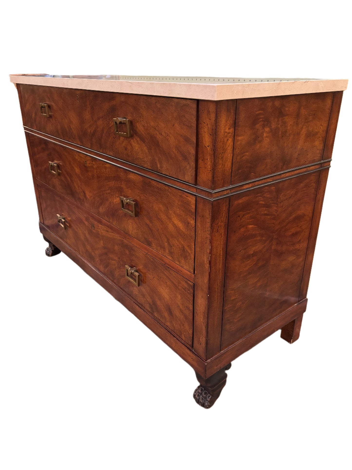 Three Drawer Stone Top Chest by Baker Furniture.