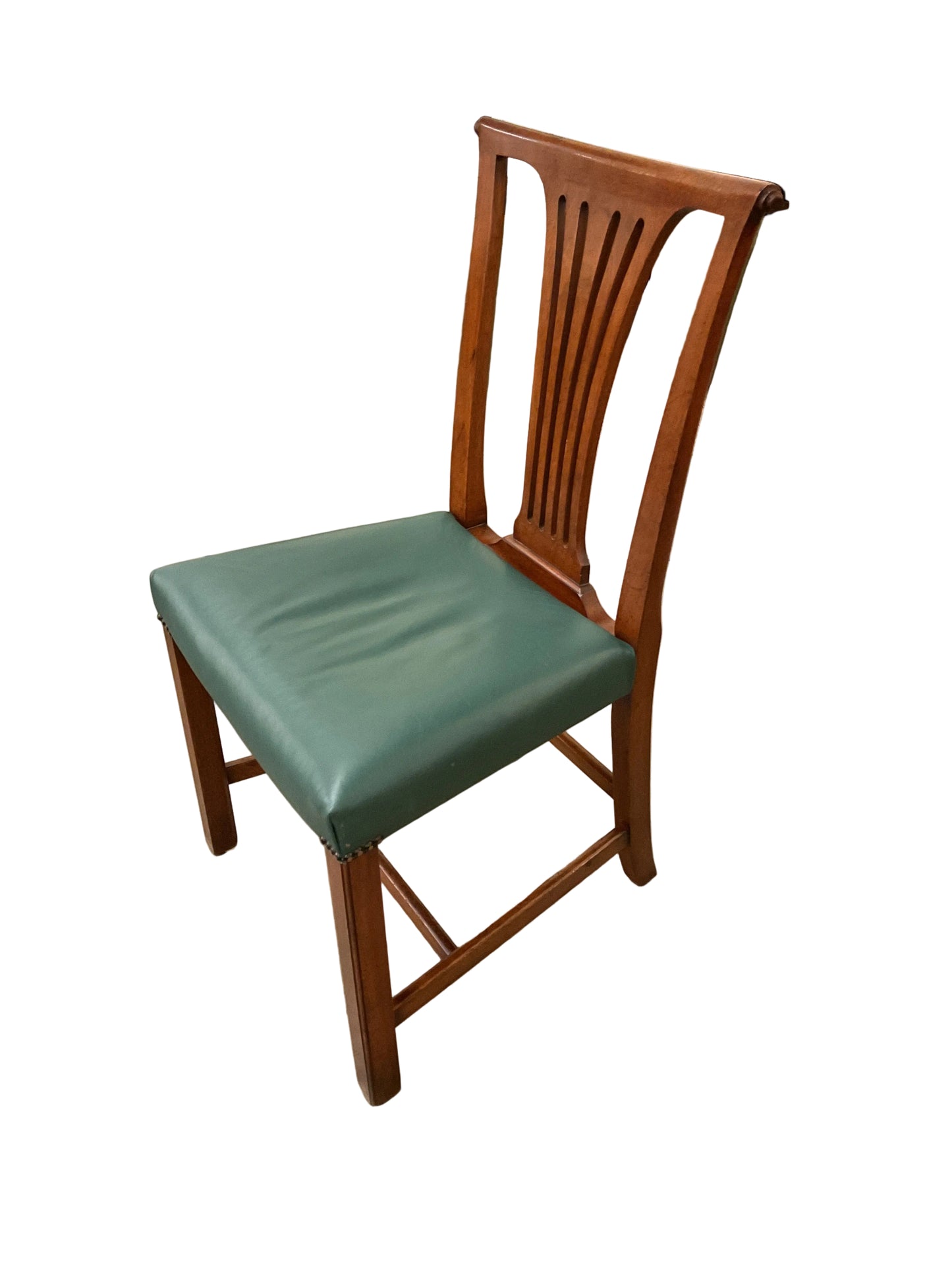 Set 8 Vintage Chippendale Green Leather Dining Chairs