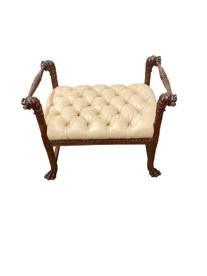 Antique Regency Leather Bench ￼