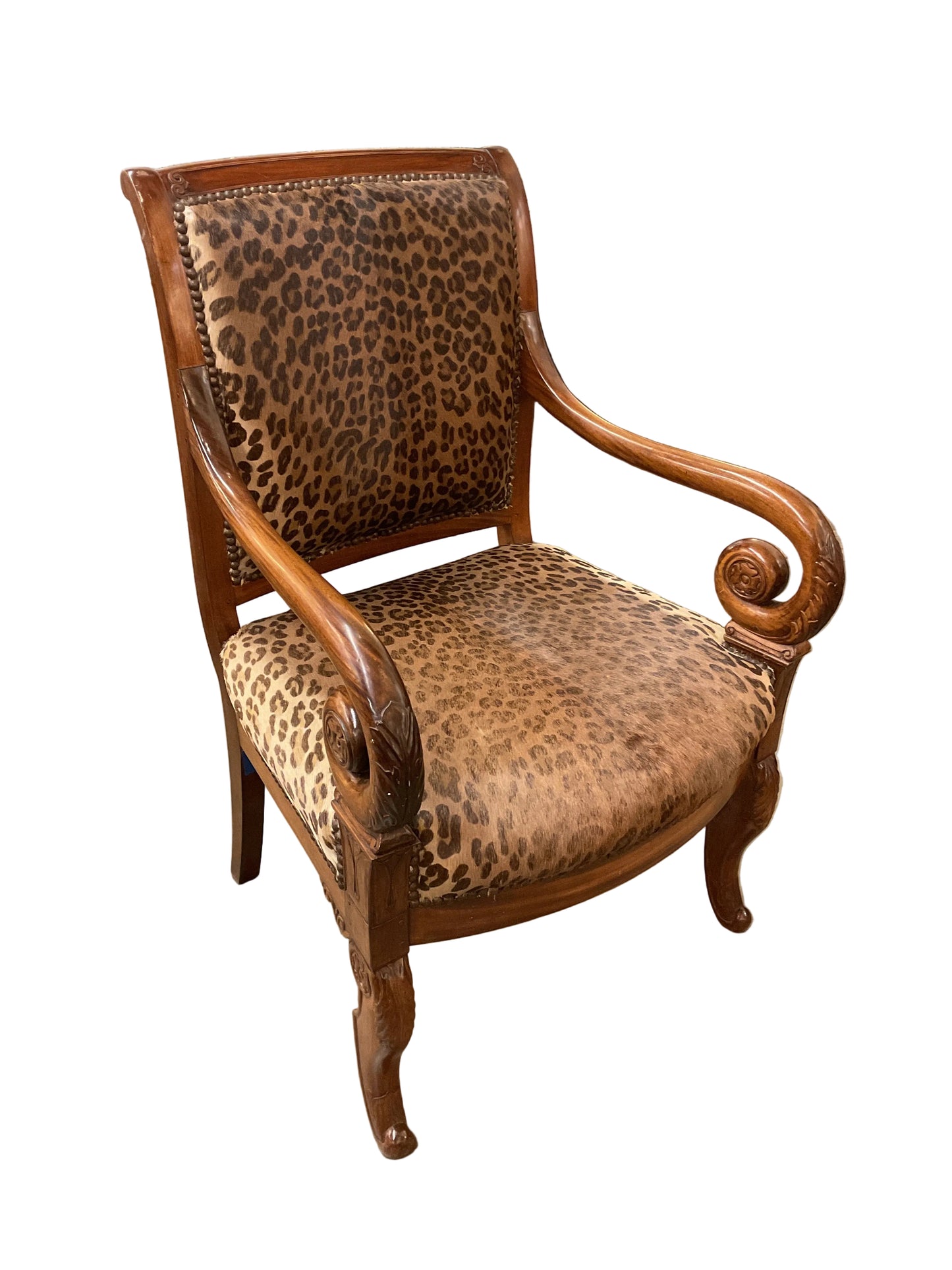 Empire Style Arm Chair w/Leopard Upholstery