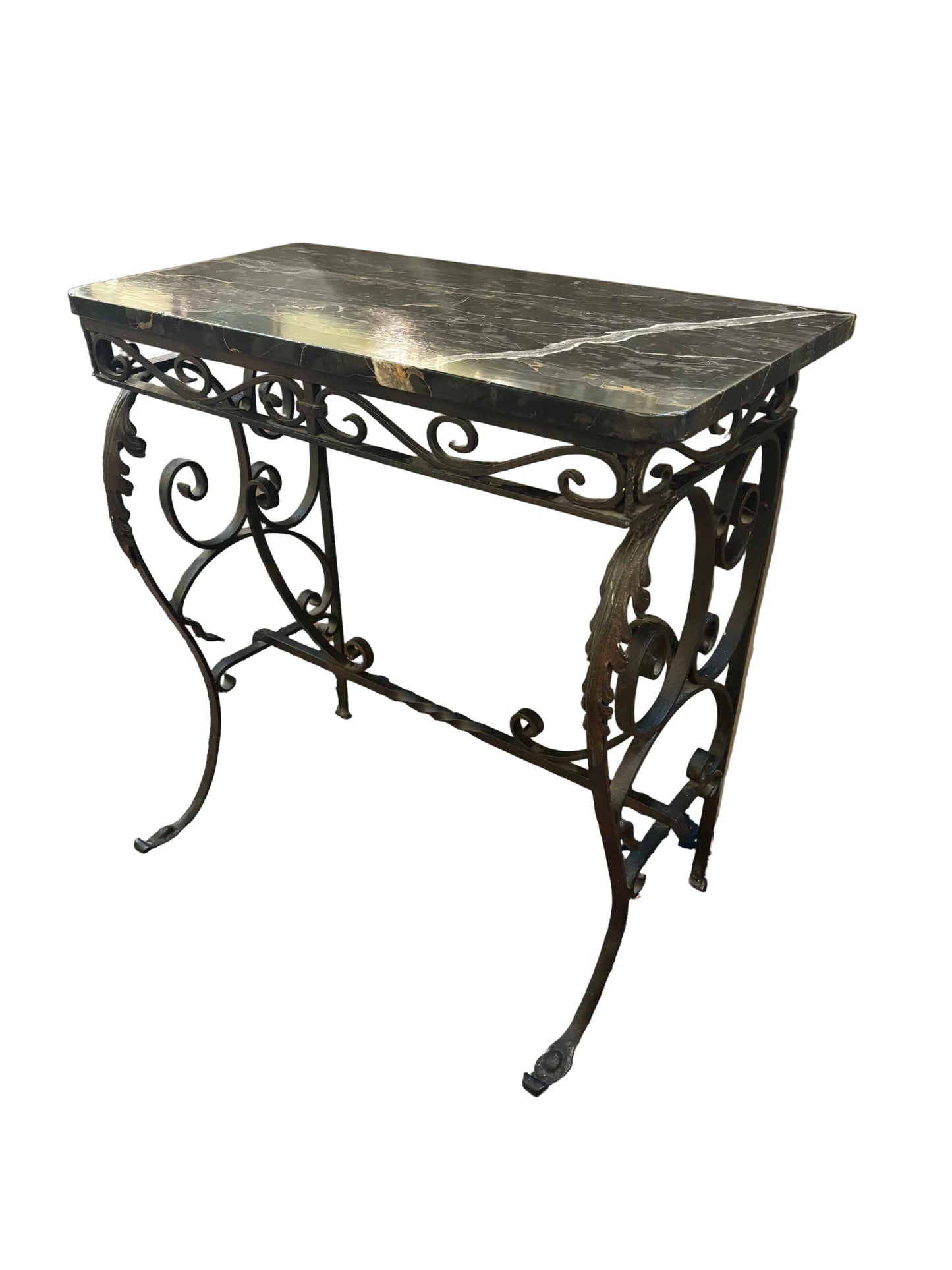 Antique Wrought Iron Console with Marble Top