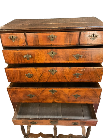 Antique Burled Walnut Chest On Stand