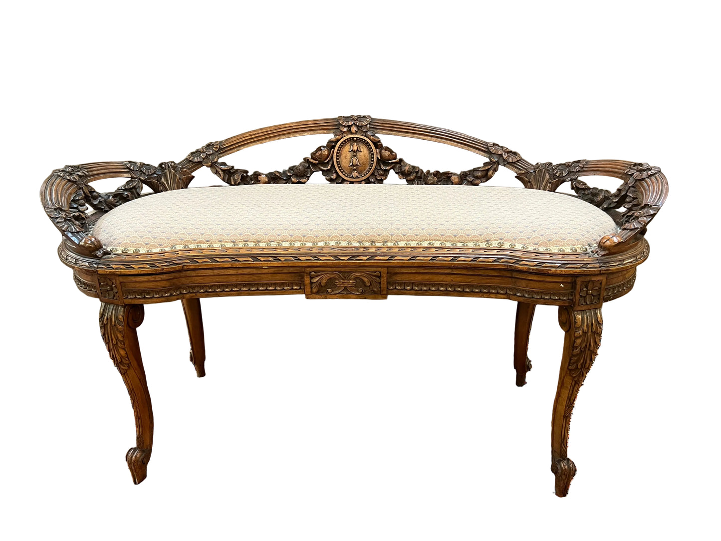 Vintage Louis XV Style Wooden Carved  Bench