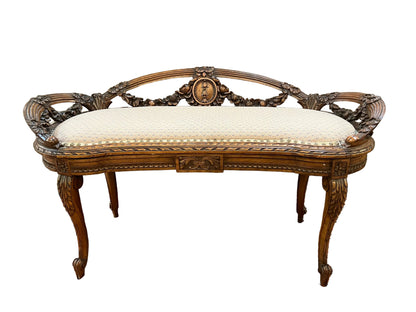 Vintage Louis XV Style Wooden Carved  Bench