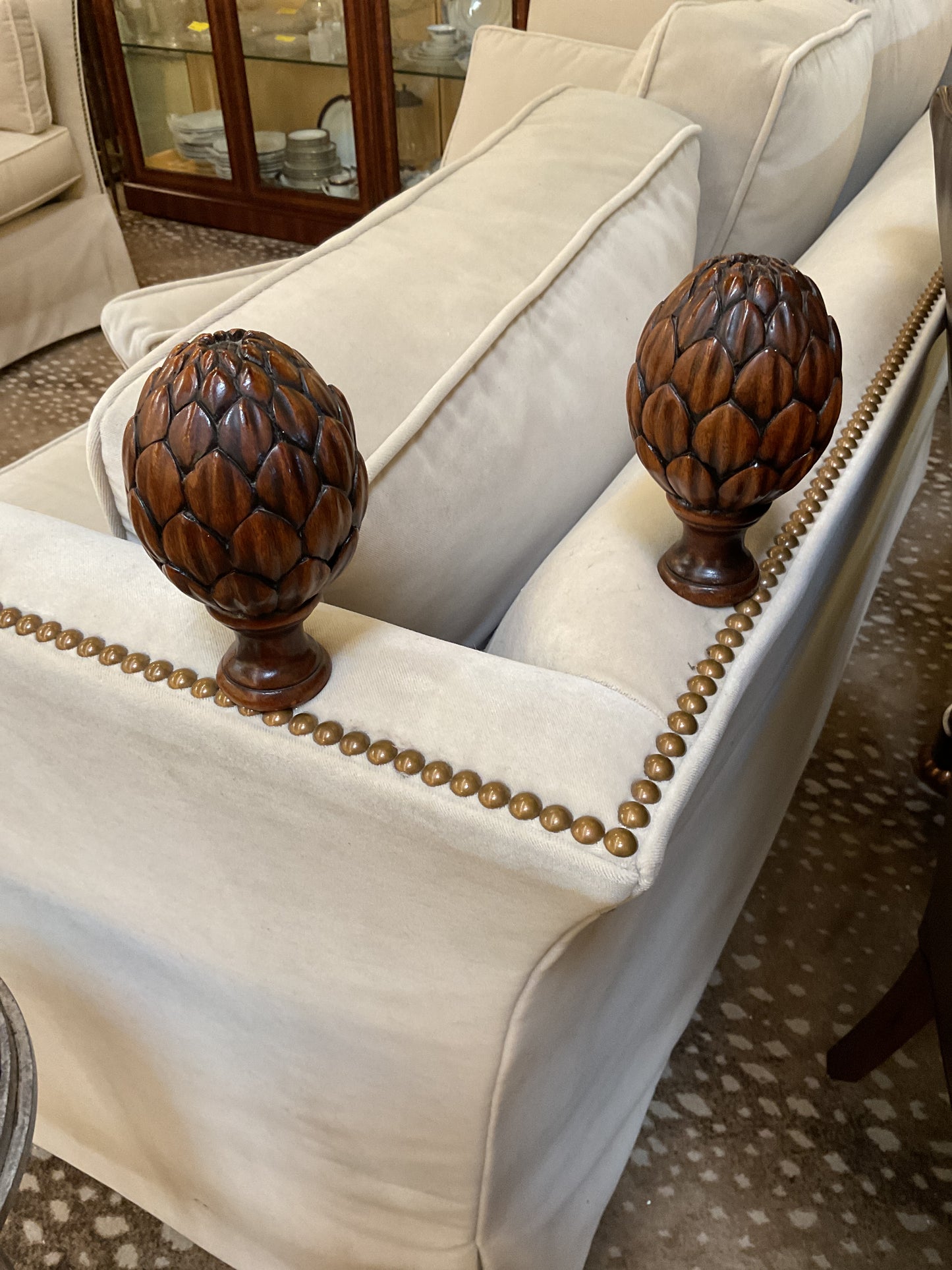 Pair Cream Slope Arm Sofas