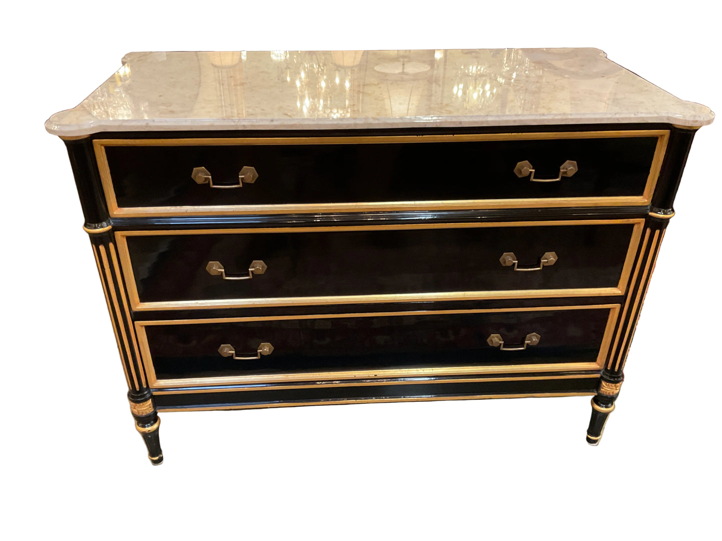 Vintage French Ebony Commode White Marble Top by Maison Jansen