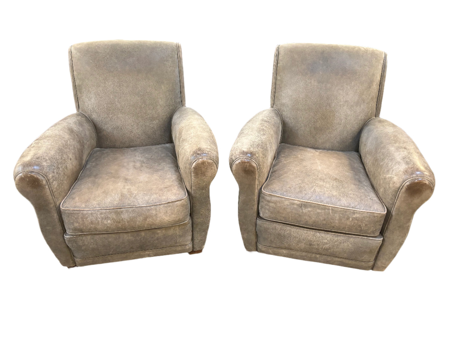 Pair Vintage Leather Club Chairs