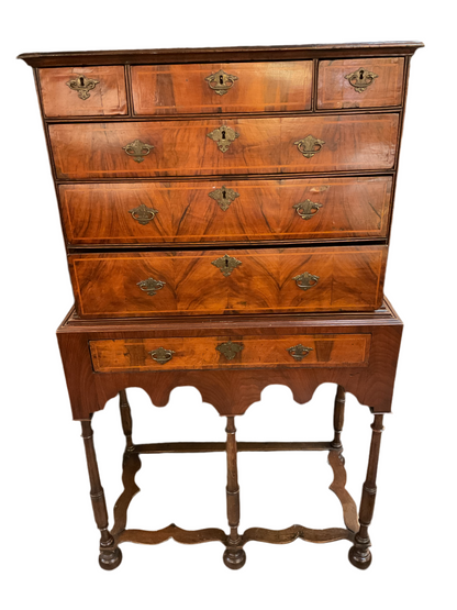 Antique Burled Walnut Chest On Stand