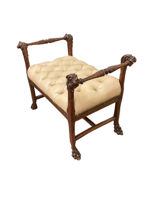 Antique Regency Leather Bench ￼